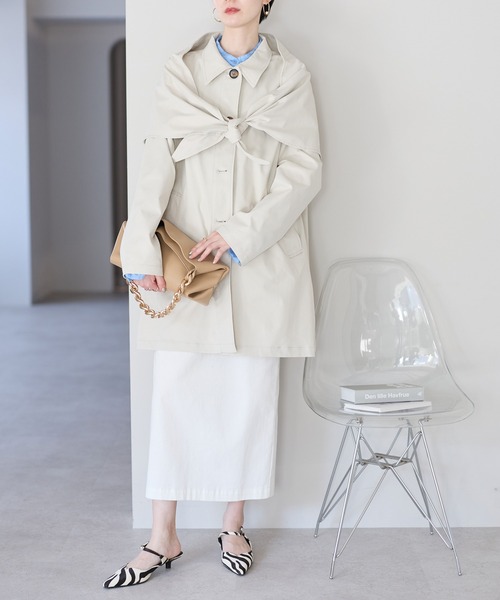 ステンカラーコート コート スカーフ付き　ステンカラーコート レディース | r.