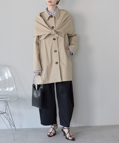 ステンカラーコート コート スカーフ付き　ステンカラーコート レディース | r. | 05