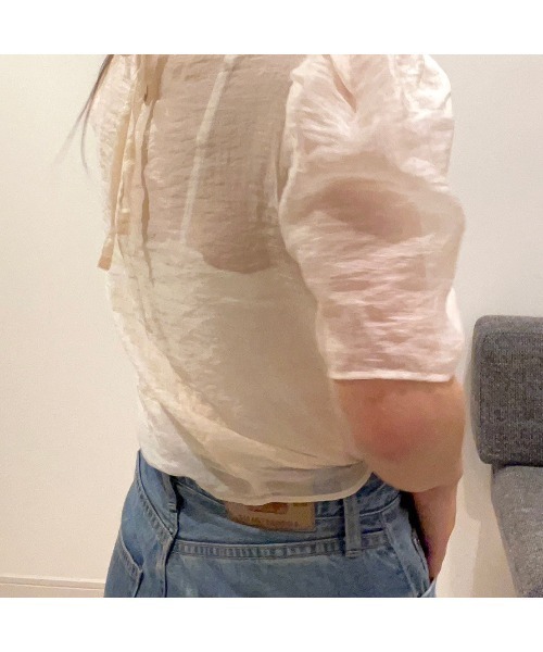 Jenny Fax シースルー パフスリーブ ブラウス Jenny Fax シースルー パフスリーブ ブラウス 再！再入荷！！】Jenny