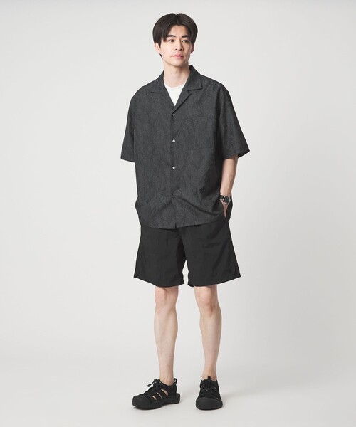 シャツ リネンライク ジャガード オープンカラー 半袖 シャツ メンズの画像