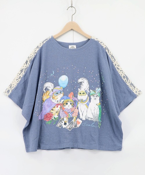 とまねこちゃ ScoLar（スカラー） tシャツ 162634：仮面舞踏会のネコ柄 ドルマン
