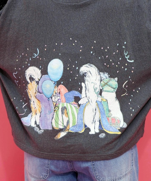 ScoLar（スカラー） tシャツ 162634：仮面舞踏会のネコ柄 ドルマン