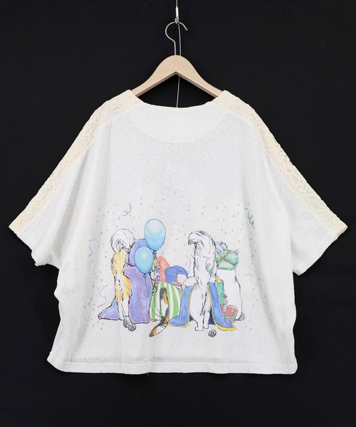 近年モデル✨UNDERCOVER 犬柄 プリントTシャツ ドルマンスリーブ ScoLar（スカラー） tシャツ 162634：仮面舞踏会のネコ柄 ドルマン
