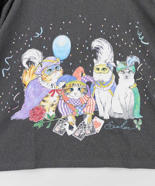 ScoLar（スカラー） tシャツ 162634：仮面舞踏会のネコ柄 ドルマン