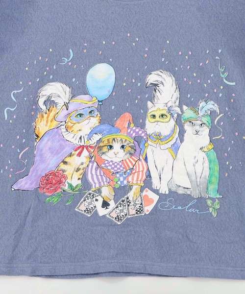 ScoLar（スカラー） tシャツ 162634：仮面舞踏会のネコ柄 ドルマン