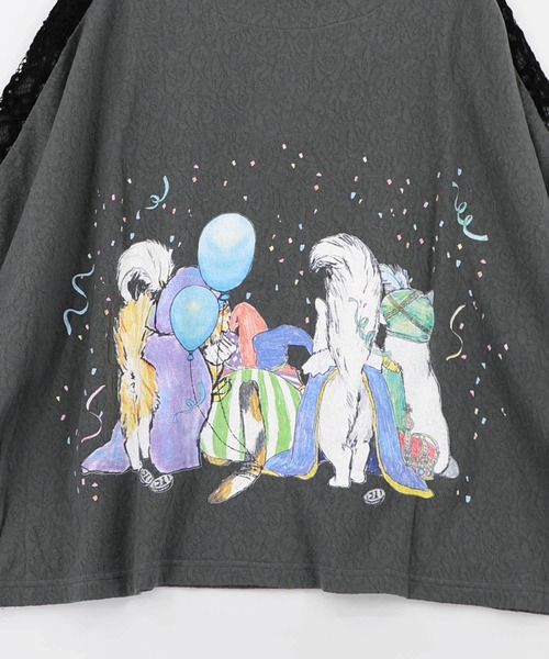 ScoLar（スカラー） tシャツ 162634：仮面舞踏会のネコ柄 ドルマン