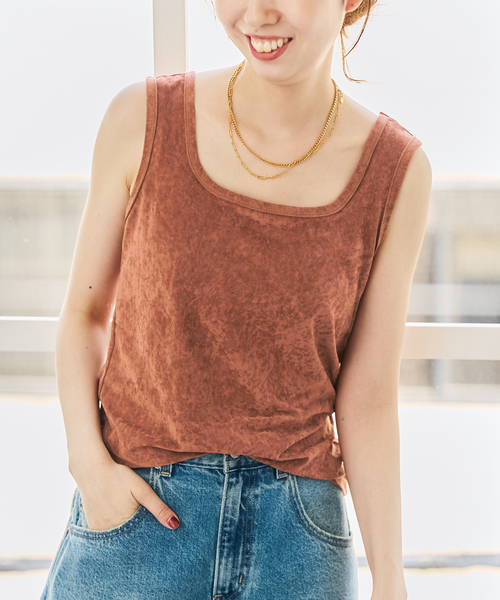 Spick&Span ベロアスクエアネックタンクトップ Spick＆Span（スピック アンド スパン） タンクトップ ノースリーブ TA