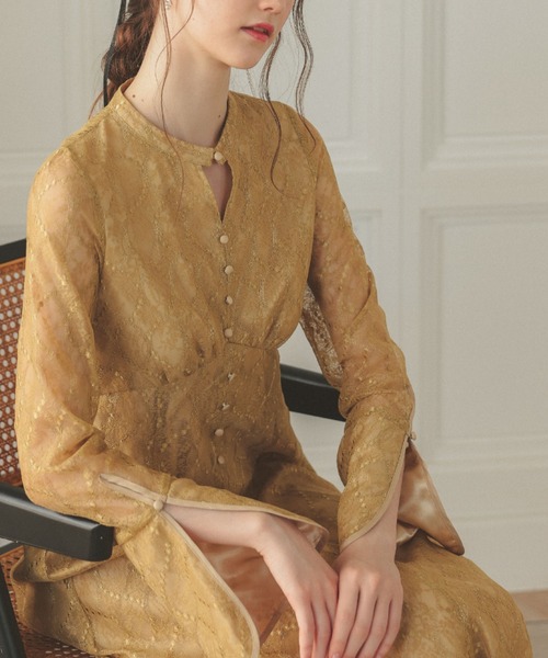 「Dorry Doll」 長袖ワンピース MEDIUM グレイッシュベージュ レディース_画像4