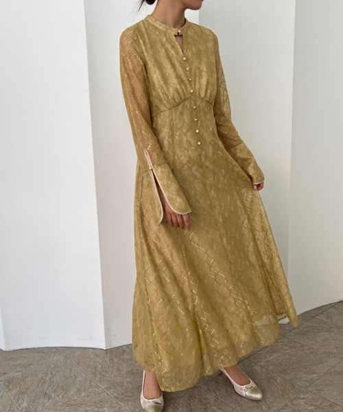 「Dorry Doll」 長袖ワンピース MEDIUM グレイッシュベージュ レディース_画像6