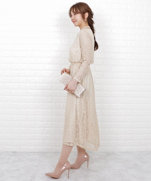 Lace Ladies ドレス 総レースウエストゴムフィッシュテール