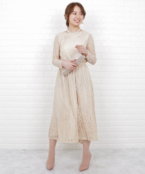 Lace Ladies ドレス 総レースウエストゴムフィッシュテール