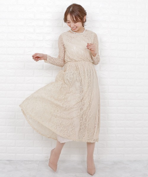 パーティードレス ロングワンピース フィッシュテール レース Lace Ladies ドレス 総レースウエストゴムフィッシュテール