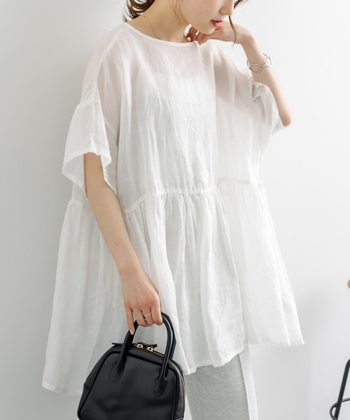 専用♡美品 Du noir ピュアルセシン リネン混ワイドギャザーブラウス^^☆ pual ce cin tシャツ Tシャツ 「Du noir」リネン2WAY切替ギャザープル