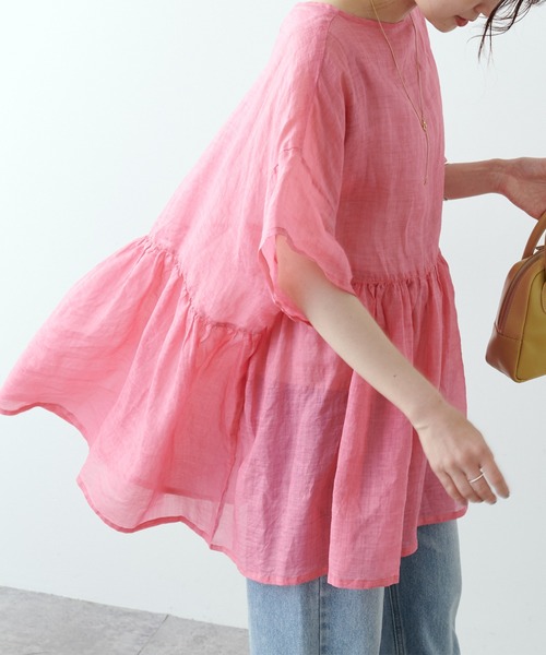 専用♡美品 Du noir ピュアルセシン リネン混ワイドギャザーブラウス^^☆ pual ce cin tシャツ Tシャツ 「Du noir」リネン2WAY切替ギャザープル