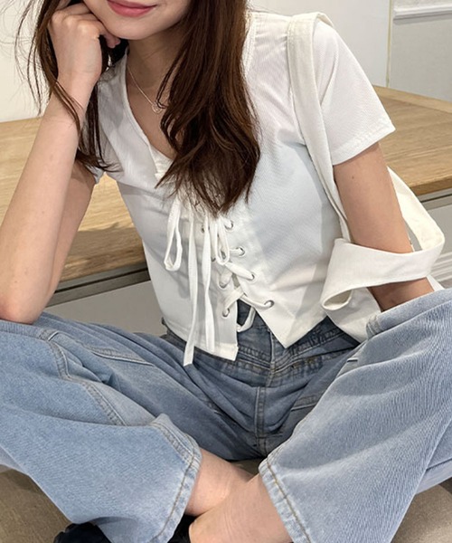 トップス GLAMOROUS JANE GLAMOROUS JANE tシャツ サイドカットアウトワンショルトップス