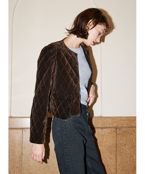 COEL ジャケット ノーカラージャケット ベロアキルティングジャケット  