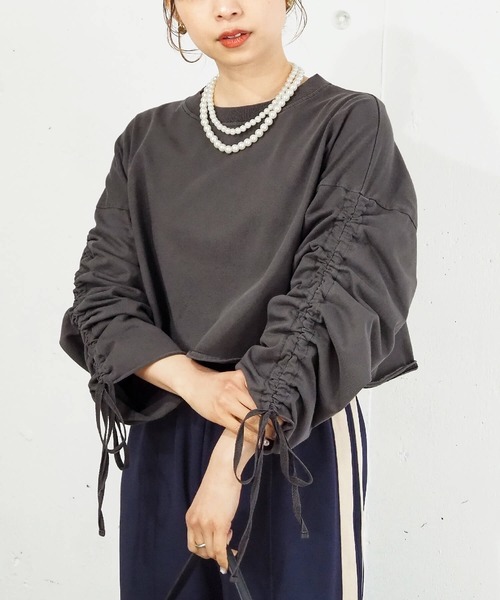 tシャツ ドロストショート丈プルオーバー レディース tiptop tシャツ Tシャツ 袖ドロストショート丈プルオーバー