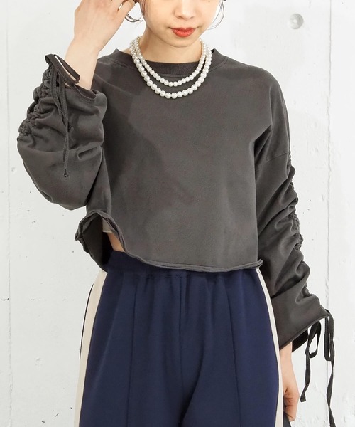 tシャツ ドロストショート丈プルオーバー レディース tiptop tシャツ Tシャツ 袖ドロストショート丈プルオーバー