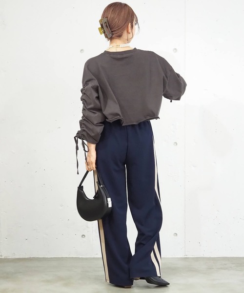 tシャツ ドロストショート丈プルオーバー レディース tiptop tシャツ Tシャツ 袖ドロストショート丈プルオーバー