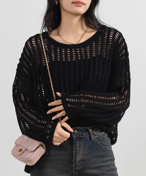 特価商品  DAY CLOSET 長袖透かし編みサマー レディース セーター ニット トップス