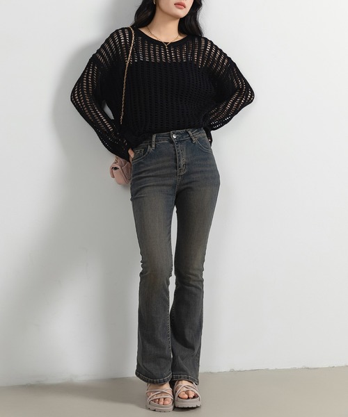 DAY CLOSET ニット セーター レディース 長袖透かし編みサマー