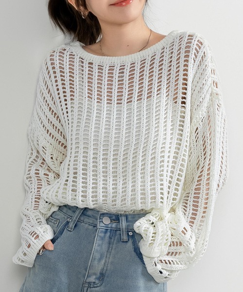 DAY CLOSET ニット セーター レディース 長袖透かし編みサマー