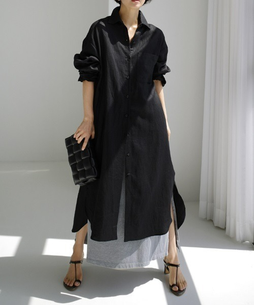 HOLIDAY black ブラック リネンシャツワンピース サマードレス Ritomo De Ricco シャツワンピース サマーシャツワンピース : ZOZOTOWN