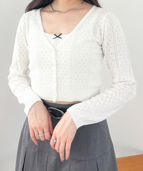 Heather アンサンブル 柄編みニットカーディガン2P 138727
