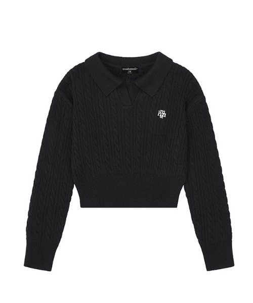 ニット セーター A'GEM/9 × .kom 「muah muah/ムーアムーア」 LOGO OPEN COLLAR CABLE KNIT/オープン ニット セーター A'GEM/9 × .kom 「muah muah/ムーアムーア
