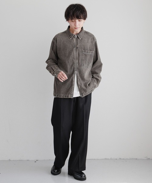 ブラウス シャツ 「UNISEX」 overdyed denim loose shirt/選べる着丈/Wジップオーバーダイ加工デニムルーズシャツ レデ RAGEBLUE ブラウス シャツ 「UNISEX」 overdyed denim loose