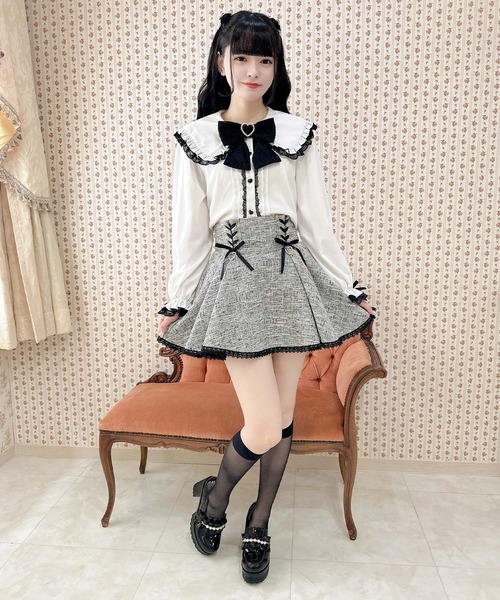 ROJITA スカート ハートチャーム付きレースアップツイード