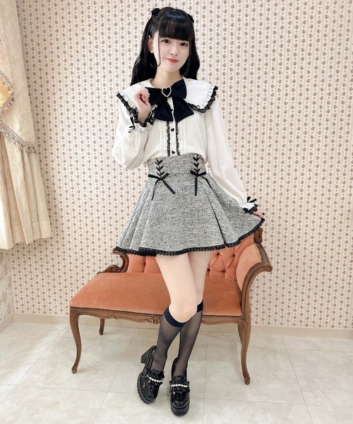 ROJITA ツイードスカパン ROJITA スカート ハートチャーム付きレースアップツイード