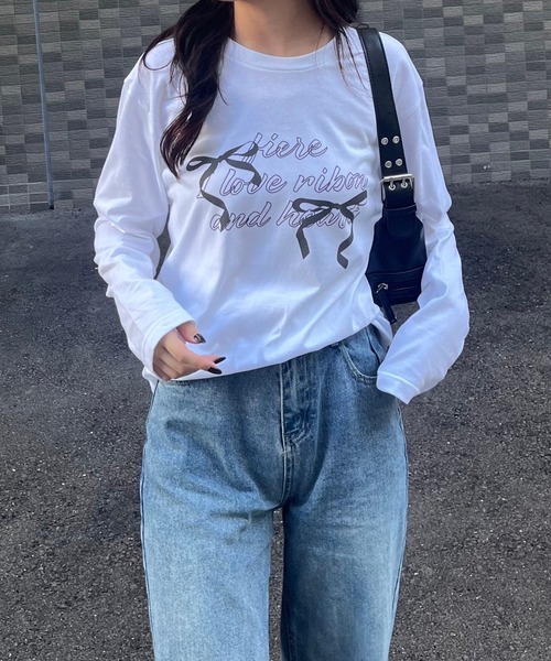 PHER 半袖 リボンＴシャツ 3colors fiere tシャツ リボンガーリー半袖Tシャツ レディース