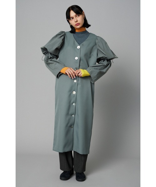 hitoiki グリーン フリル バルーンスリーブ ドレス ワンピース M HeRIN.CYE ワンピース Balloon sleeve dress coat バルーン