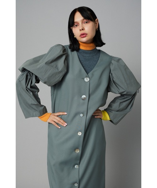 hitoiki グリーン フリル バルーンスリーブ ドレス ワンピース M HeRIN.CYE ワンピース Balloon sleeve dress coat バルーン