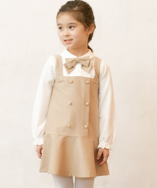 ハンドメイド子供服 リボン刺繍柄の重ね着風ワンピース ハンドメイド子供服 リボン刺繍柄の重ね着風ワンピース ワンピース