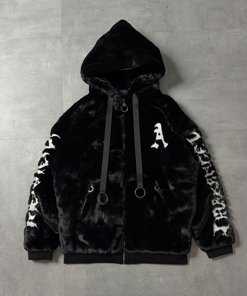 Amilige コート アウター ロゴ刺繍ファーZIPコート レディース メンズ