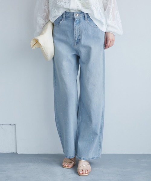 キラキラビジュー　Qung グラデーションビジューワイドdenim クン グラデーションビジューワイドdenim カラー:ライト