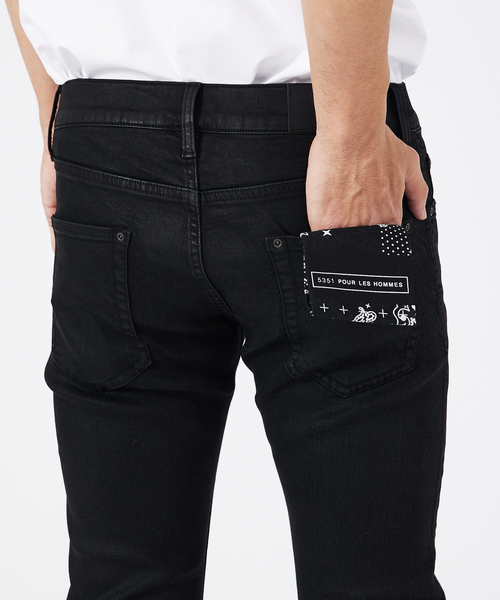 5351プールオム ブラックデニム スキニー パンツ 2サイズ セットアップ対応】オリジナルバンダナ付き コーディング