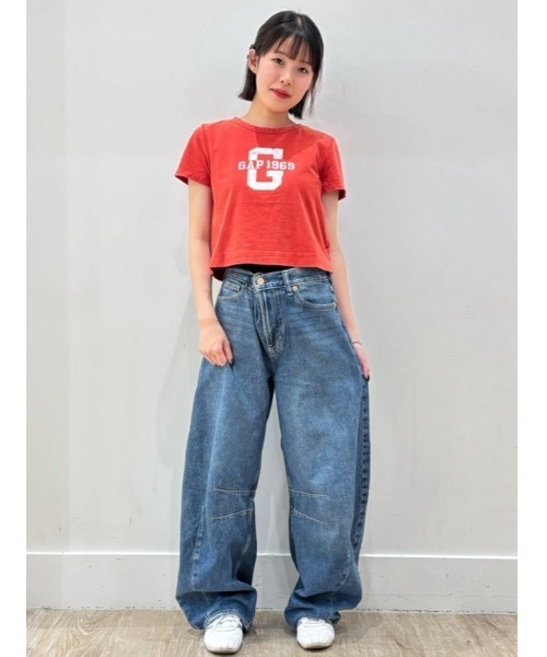 【 】Jeans Badge Overlay コットン Tシャツ ♪ セール☆1490円→990円 オーバーサイズTシャツ レディース