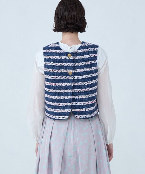 ベスト ジレ フルールボーダー フロンタブルジレ レディース TOMORROWLAND collection ベスト ジレ フルールボーダー フロン