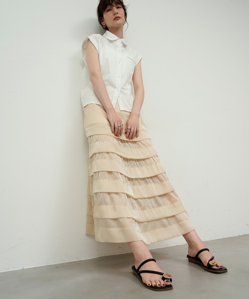 スカート Tucked Tiered See-through Skirt / タックティアード