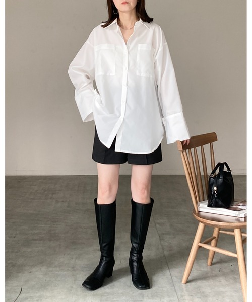 She's Closet ブラウス シャツ 襟付き長袖ワイドカフスオーバー