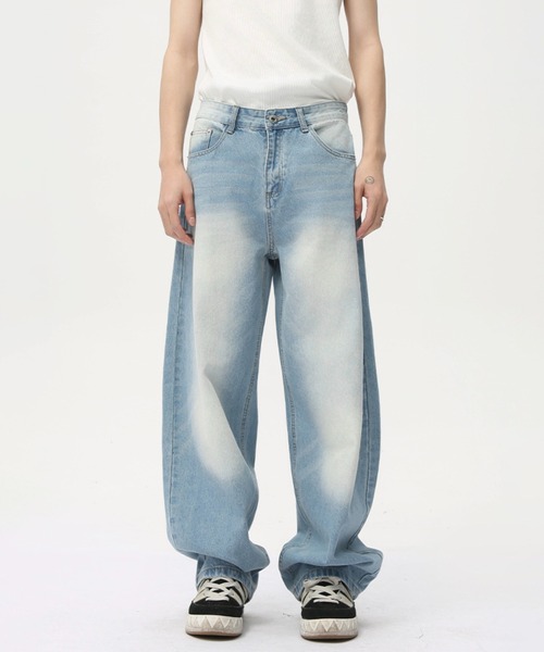 ダメージ加工 デニム ワイド ヴィンテージ ルーズ VELNUS】【12oz】 Vintage design damaged wide baggy denim