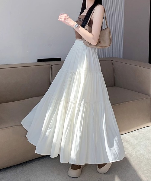BLANC FICELLE ロング スカート 裏地付き ロング丈 フレアスカート