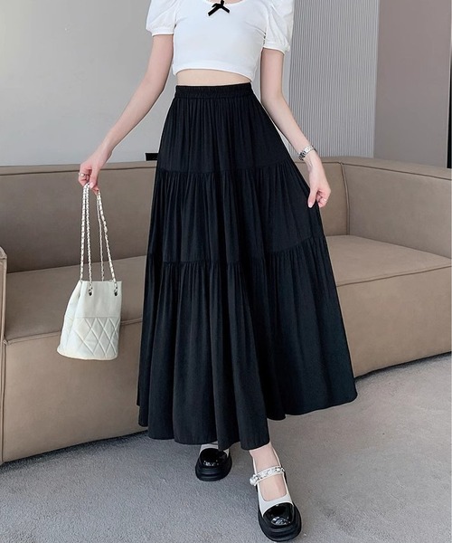 BLANC FICELLE ロング スカート 裏地付き ロング丈 フレアスカート