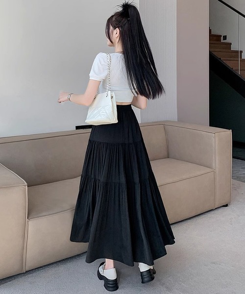 BLANC FICELLE ロング スカート 裏地付き ロング丈 フレアスカート