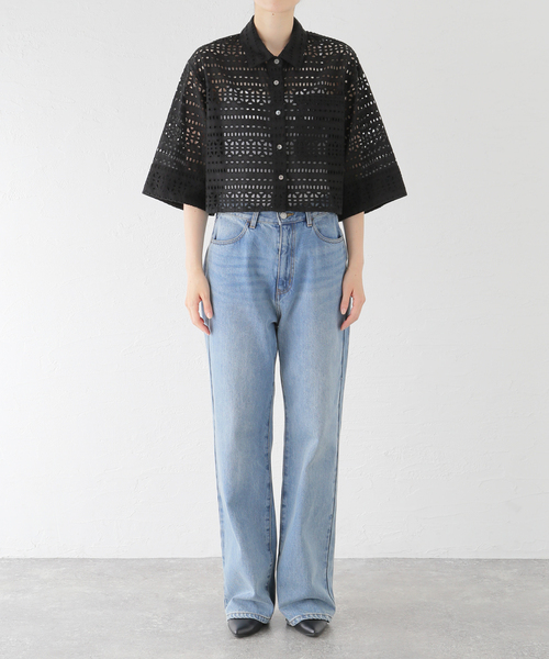 Spick &amp; Span - Spick &amp; Span (スピックアンドスパン) 24051200901020 レースショートシャツ レディース ブラック ONE SIZE Spick & Span (スピックアンドスパン) 24051200901020 レース