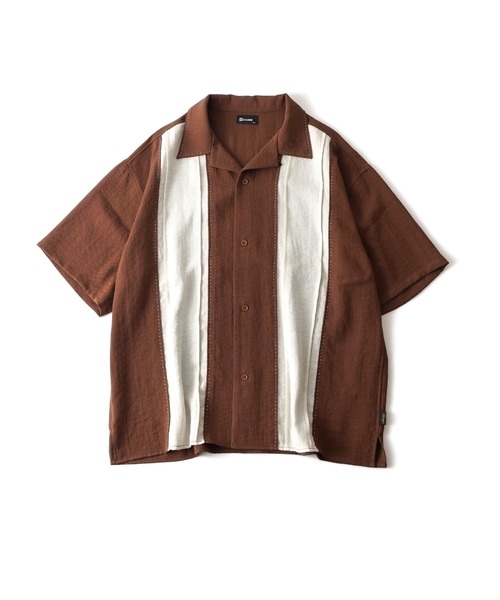 Subciety（サブサエティ） シャツ 半袖 Hand stitch panel shirt