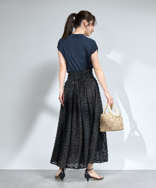 La boutique BonBon ドットジャガードバックレースアップスカート 着丈が選べる・ベストセラーアイテム】ドットジャガードバック